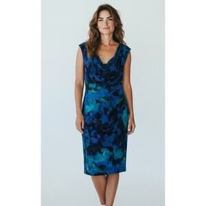 Lauren Ralph Lauren Blue Floral Print Work Sheath Dress